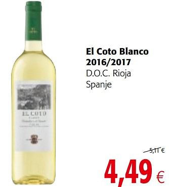 Promotions El coto blanco 2016-2017 d.o.c. rioja spanje - Vins blancs - Valide de 03/01/2018 à 16/01/2018 chez Colruyt