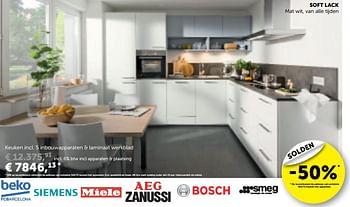 Promotions Soft lack mat wit, van alle tijden keuken incl. 5 inbouwapparaten + laminaat werkblad - Nolte Küchen - Valide de 09/01/2018 à 05/02/2018 chez Zelfbouwmarkt