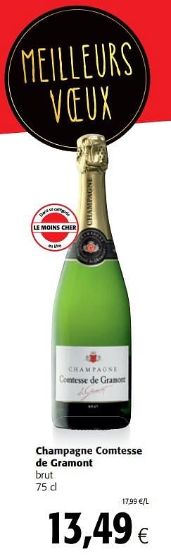 Promoties Champagne comtesse de gramont brut - Champagne - Geldig van 03/01/2018 tot 16/01/2018 bij Colruyt