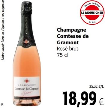 Promotions Champagne comtesse de gramont rosé brut - Champagne - Valide de 03/01/2018 à 16/01/2018 chez Colruyt