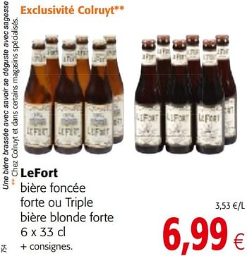 Promotions Lefort bière foncée forte ou triple bière blonde forte - Lefort - Valide de 03/01/2018 à 16/01/2018 chez Colruyt