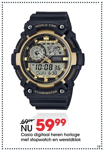 Promotions Casio digitaal heren horloge met stopwatch en wereldklok - Casio - Valide de 03/01/2018 à 22/01/2018 chez Lucardi