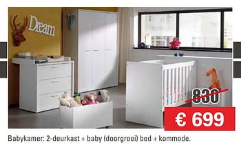 Promoties Babykamer: 2-deurkast + baby (doorgroei) bed + kommode - Huismerk - Prijzenkoning - Geldig van 03/01/2018 tot 31/01/2018 bij Comfortmeubel