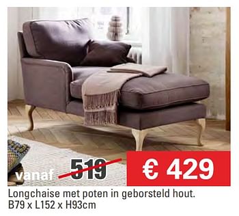 Promoties Lonchaise met poten in geborsteld hout - Huismerk - Prijzenkoning - Geldig van 03/01/2018 tot 31/01/2018 bij Comfortmeubel