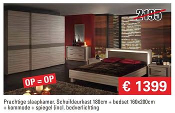 Promoties Prachtige slaapkamer schuifdeurkast + bedset + kommode + spiegel - Huismerk - Prijzenkoning - Geldig van 03/01/2018 tot 31/01/2018 bij Comfortmeubel