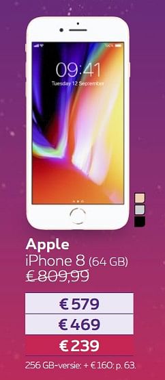 Promoties Apple iphone 8 64 gb - Apple - Geldig van 03/01/2018 tot 31/01/2018 bij Proximus