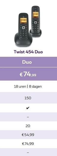 Promoties Twist 454 duo - Huismerk - Proximus - Geldig van 03/01/2018 tot 31/01/2018 bij Proximus