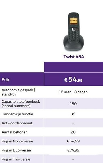 Promoties Twist 454 - Huismerk - Proximus - Geldig van 03/01/2018 tot 31/01/2018 bij Proximus