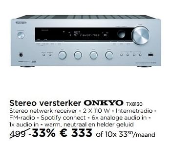 Promoties Stereo versterker onkyo tx8130 - Onkyo - Geldig van 01/01/2018 tot 31/01/2018 bij Molecule