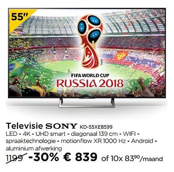Promoties Televisie sony kd-55xe8599 - Sony - Geldig van 01/01/2018 tot 31/01/2018 bij Molecule