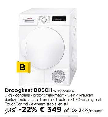 Promotions Droogkast bosch wtn83204fg - Bosch - Valide de 01/01/2018 à 31/01/2018 chez Molecule