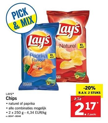 Promoties Chips - Lay's - Geldig van 15/01/2018 tot 20/01/2018 bij Lidl