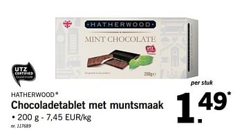 Promoties Chocoladetablet met muntsmaak - Hatherwood - Geldig van 15/01/2018 tot 20/01/2018 bij Lidl