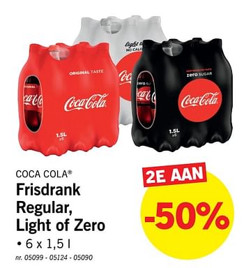 Promoties Coca cola frisdrank regular, light of zero - Coca Cola - Geldig van 15/01/2018 tot 20/01/2018 bij Lidl