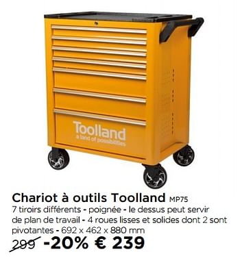 Promoties Chariot à outils toolland toolland mp75 - Toolland - Geldig van 01/01/2018 tot 31/01/2018 bij Molecule