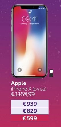 Promotions Apple iphone x (64 gb) - Apple - Valide de 03/01/2018 à 31/01/2018 chez Proximus