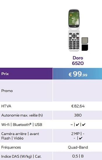 Promotions Doro 6520 - Doro - Valide de 03/01/2018 à 31/01/2018 chez Proximus