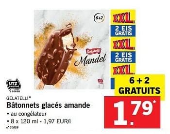 Promoties Bâtonnets glacés amande - Gelatelli - Geldig van 15/01/2018 tot 20/01/2018 bij Lidl