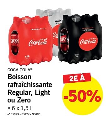 Promotions Boisson rafraîchissante regular, light ou zero - Coca Cola - Valide de 15/01/2018 à 20/01/2018 chez Lidl
