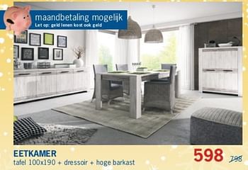 Promoties Eetkamer tafel +dressoir+hoge barkast - Huismerk - De Prijzenklopper - Geldig van 03/01/2018 tot 31/01/2018 bij De Prijzenklopper