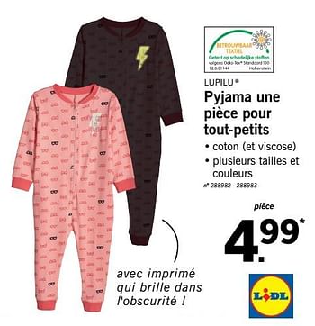 Promotions Pyjama une pièce pour tout-petits - Lupilu - Valide de 15/01/2018 à 20/01/2018 chez Lidl