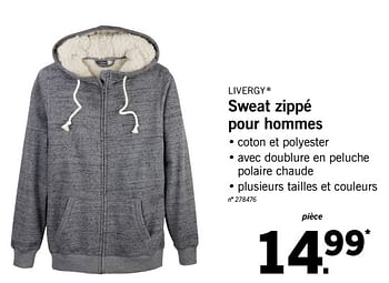 Promoties Sweat zippé pour hommes - Livergy - Geldig van 15/01/2018 tot 20/01/2018 bij Lidl