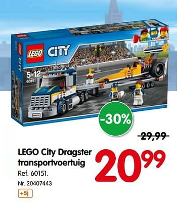 Promoties Lego city dragster transportvoertuig 60151 - Lego - Geldig van 02/01/2018 tot 19/02/2018 bij Fun