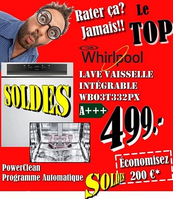 Promotions Whirlpool lave vaisselle intégrable wb03t332px - Whirlpool - Valide de 01/01/2018 à 31/01/2018 chez Electro Zschau