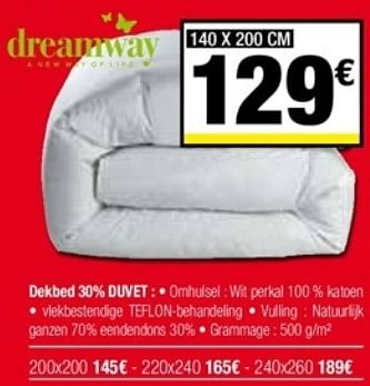 Promoties Dekbed 30% duvet dreamway - Dreamway - Geldig van 03/01/2018 tot 31/01/2018 bij De Matrassenkoning