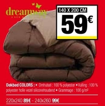 Promoties Dekbed colors dreamway - Dreamway - Geldig van 03/01/2018 tot 31/01/2018 bij De Matrassenkoning