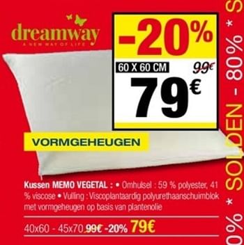 Promoties Kussen memo vegatal dreamway - Dreamway - Geldig van 03/01/2018 tot 31/01/2018 bij De Matrassenkoning