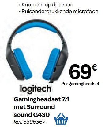 Promoties Logitech gamingheadset 7.1 met surround sound g430 - Logitech - Geldig van 10/01/2018 tot 22/01/2018 bij Carrefour
