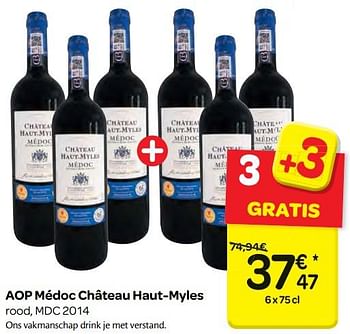 Promotions Aop médoc château haut-myles rood, mdc 2014 - Vins rouges - Valide de 10/01/2018 à 22/01/2018 chez Carrefour
