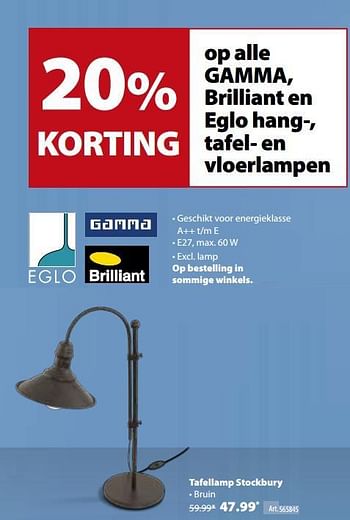 Promoties Tafellamp stockbury - Eglo - Geldig van 17/01/2018 tot 29/01/2018 bij Gamma