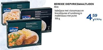 Promoties Kabeljauw met visroomsaus en brocollipuree of rundstong in madeirasaus met puree - Huismerk - Alvo - Geldig van 17/01/2018 tot 30/01/2018 bij Alvo