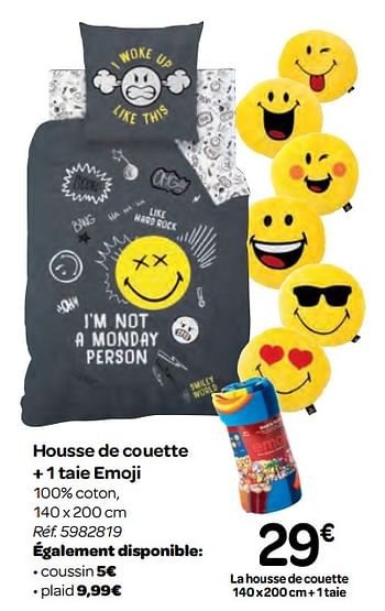 Promoties Housse de couette + 1 taie emoji - Huismerk - Carrefour  - Geldig van 10/01/2018 tot 22/01/2018 bij Carrefour