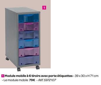 Promoties Module mobile à 6 tiroirs avec porte étiquettes - Huismerk - Carrefour  - Geldig van 10/01/2018 tot 22/01/2018 bij Carrefour