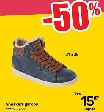 Promotions Sneakers garçon - Produit maison - Carrefour  - Valide de 10/01/2018 à 22/01/2018 chez Carrefour