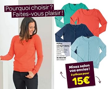 Promotions Pull ou cardigan dame - Produit maison - Carrefour  - Valide de 10/01/2018 à 22/01/2018 chez Carrefour