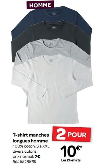 Promotions T-shirt manches longues homme - Produit maison - Carrefour  - Valide de 10/01/2018 à 22/01/2018 chez Carrefour