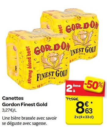 Promotions Canettes gordon finest gold - Gordon - Valide de 10/01/2018 à 22/01/2018 chez Carrefour