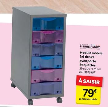 Promotions Module mobile à 6 tiroirs avec porte étiquettes - Produit maison - Carrefour  - Valide de 10/01/2018 à 22/01/2018 chez Carrefour