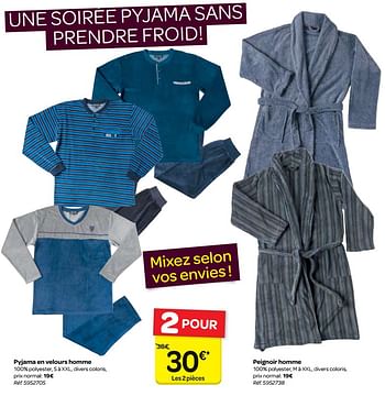 Promotions Pyjama en velours homme - Produit maison - Carrefour  - Valide de 10/01/2018 à 22/01/2018 chez Carrefour