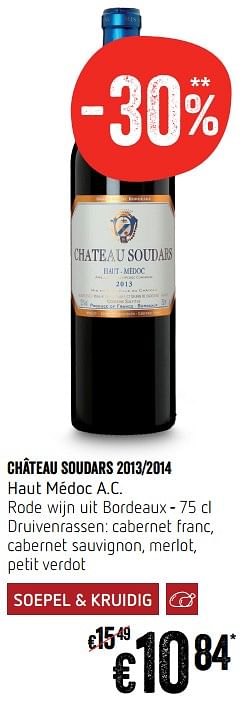 Promotions Chateau soudras 2013-2014 - Vins rouges - Valide de 11/01/2018 à 17/01/2018 chez Delhaize