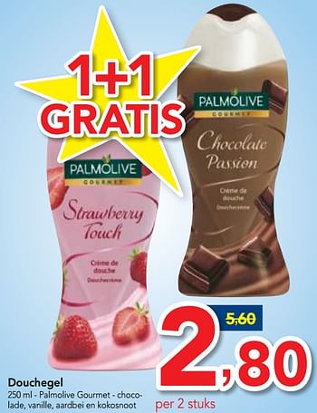 Promoties Douchegel palmolive gourmet chocolade, vanille, aardbei en kokosnoot - Palmolive - Geldig van 17/01/2018 tot 30/01/2018 bij Makro
