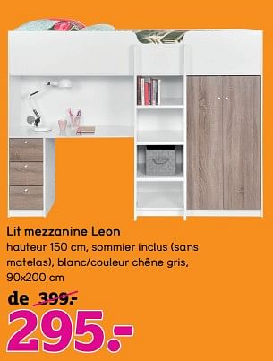 Promotions Lit mezzanine leon - Produit maison - Leen Bakker - Valide de 08/01/2018 à 31/01/2018 chez Leen Bakker
