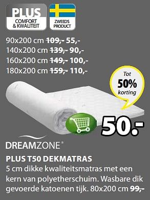 Promoties Dreamzone plus t50 dekmatras - DreamZone - Geldig van 08/01/2018 tot 21/01/2018 bij Jysk