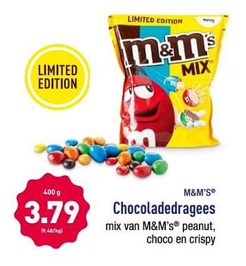 Promoties M+m`s chocoladedragees - M&M 's - Geldig van 15/01/2018 tot 20/01/2018 bij Aldi