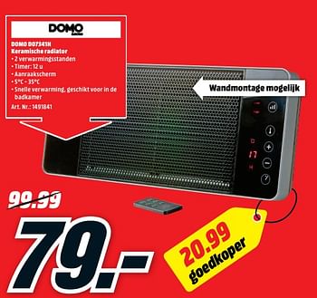 Promoties Domo do7341h keramische radiator - Domo - Geldig van 15/01/2018 tot 21/01/2018 bij Media Markt