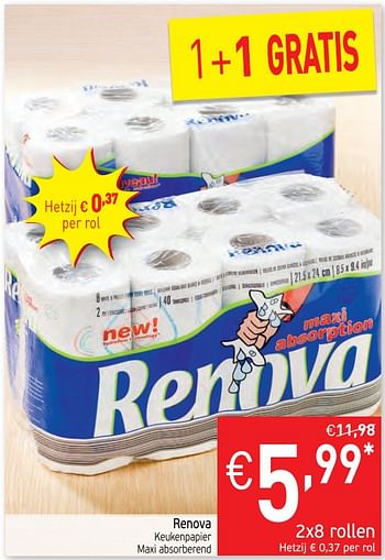 Promoties Renova keukenpapier - Renova - Geldig van 16/01/2018 tot 21/01/2018 bij Intermarche